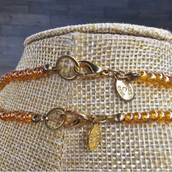 Robert Rose 2 Strands Orange Glass Beads with Goldtone, Clear & Iridescent Beads - Picture 5 of 7